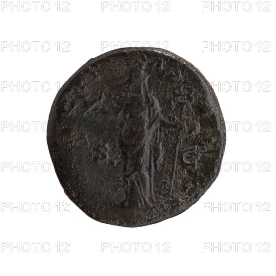 Sestertius, Antoninus Pius (86–161; Roman emperor 138–161), issuer: Antoninus Pius. Obverse: head of Antoninus Pius in a laurel wreath facing right, inscription ANTO S AVG PI - PP TR P COS IIII around. Reverse: Felicitas (personification) standing left, holding an ibex in her outstretched right hand and a long winged caduceus in her left; inscriptions - CIT - AS - AV - G around, fields S - C. Iconography: Felicitas, ibex, caduceus. Date: 145–161. Roman Empire, Rome. Coin: diameter 30.5–31.0 mm, weight 24.78 g, axis 15°.
