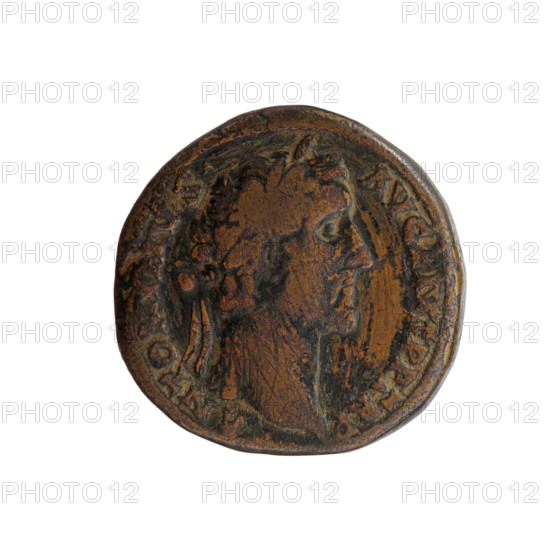 Sestertius, Antoninus Pius (86–161; Roman emperor 138–161), issuer: Antoninus Pius; iconography: head of the emperor in a laurel wreath facing right, legend ANTONINVS · AVG · PIVS · PP · TR · P; reverse: Pax standing left, holding a cornucopia in her left hand and in her lowered right hand a torch with which she ignites a weapon; reverse legends C · OS · II · II and field inscriptions PAX · AVG / S · C. Date: 145–161, Roman Empire; mint: Rome. Coin type: bronze sestertius; diameter 30.5–31.0 mm; weight 30.00 g; axis 15°.