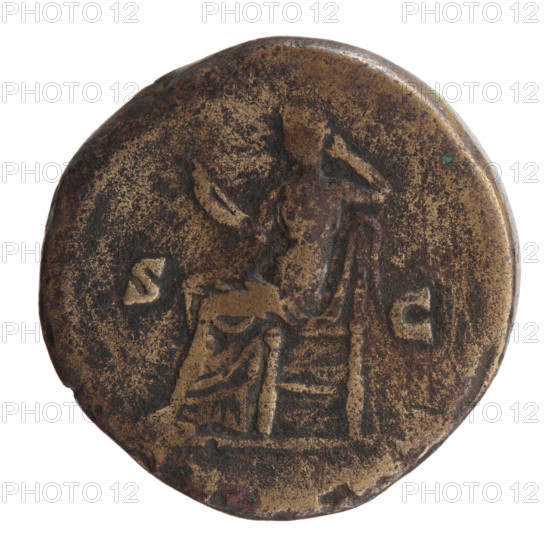 Sestertius of Antoninus Pius (86–161; Roman emperor 138–161). Obverse: head of Antoninus Pius in a laurel wreath facing right, legend 'ANTONINVS AVG PIVS PP TR P COS' all around. Reverse: Securitas seated on a throne facing left, holding a scepter in his right hand and supporting his head with his left hand, in SC. Date: 145–161. Medium: Roman bronze coin. Dimensions: diameter ~28.5–29.0 mm, weight 24.78 g, axis 180°.