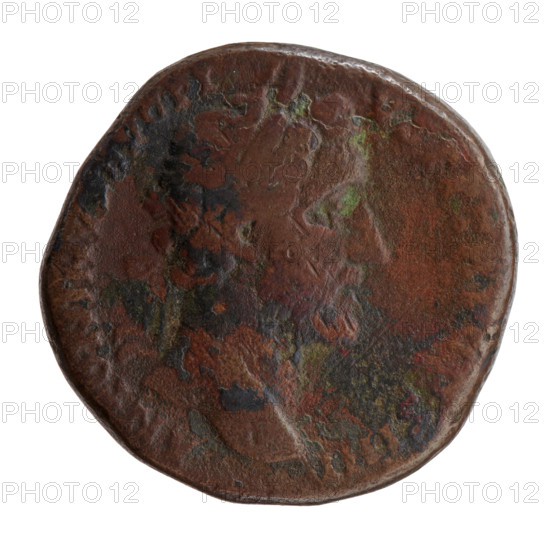 Sestertius, Antoninus Pius (86–161; Roman emperor 138–161), issuer: Antoninus Pius; iconography: head of the emperor with a laurel wreath; personification: Securitas seated with a scepter. Obverse: head of Antoninus Pius with a laurel wreath facing right, legend ANTONINVS AVG PI - VS PP TR P COS IIII. Reverse: Securitas seated on a throne facing left, holding a scepter in his right hand and supporting his head with his left hand, in SC. Date: 145–161. Roman Empire, Rome. Coin. Diameter 28.5 mm; weight 26.80 g; axis 0°.