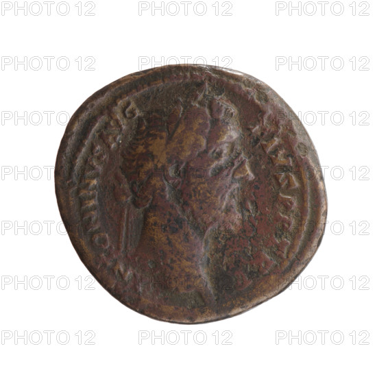 sestertius, Antoninus Pius (86–161; Roman emperor 138–161), issuer: Antoninus Pius; obverse: head of the emperor in a laurel wreath facing right, inscription ANTONINVS AVG - PIVS PP TR P; reverse: Salus standing left, holding a patera in her right hand above an altar around which a snake coils, and an inverted rudder in her left hand, inscription C OS - III I, fields S - C; personifications; iconography includes head, laurel wreath, snakes, altars, rudders; date: 145–161; Roman Empire; Rome; coin; diameter 32.0–34.0 mm; weight 23.35 g; axis 0°.