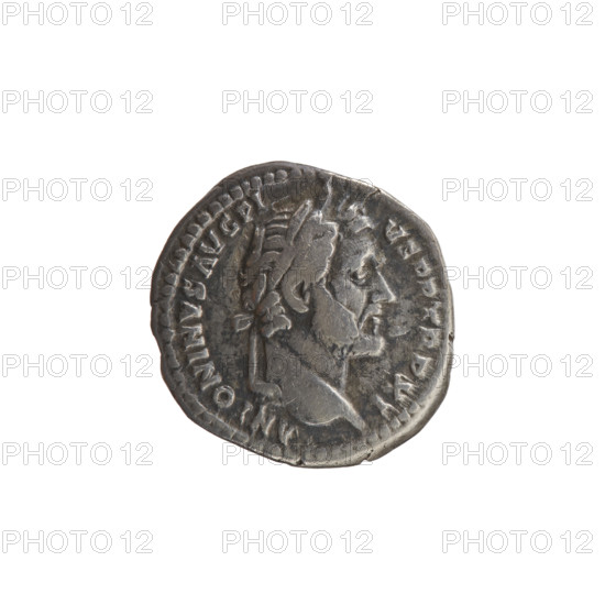 Denarius; Antoninus Pius (86–161; Roman emperor 138–161), issuer. Obverse: head of Antoninus Pius in a laurel wreath to the right; legend ANTONINVS AVG PI - VS PP TR P XI. Reverse: Annona standing left, holding ears of corn above a modius in her right hand and an anchor in her left; legend C - OS - IIII. Iconography: Annona (personification), ears of corn, anchors, modius; personifications. Date: 147–148. Culture/place: Roman Empire, Rome. Medium/format: coin. Measurements: diameter 17.0–18.0 mm, weight 2.80 g, axis 0°.