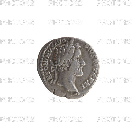 Denarius of Antoninus Pius (86–161; Roman emperor 138–161), 147–148 CE. Obverse: head of the emperor in a laurel wreath to the right, inscription ANTONINVS AVG PIVS PP TR P XI. Reverse: Annona (personification) standing left, holding ears of corn above a modius in her right hand and an anchor in her left, inscription C OS III I. Iconography: anchors, ears of corn, Annona standing with ears of corn held above a modius, head of the emperor in a laurel wreath. Roman coin; diameter c.17.0–17.5 mm, weight 3.45 g, axis 195°.