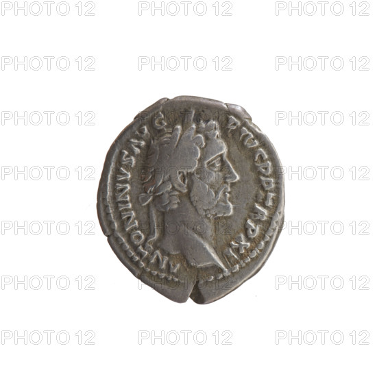 Denarius of Antoninus Pius (86–161; Roman emperor 138–161). Obverse: Head of the emperor in a laurel wreath facing right, legend 'ANTONINVS AVG - PIVS PP TR P XI'. Reverse: Emperor in a toga standing left, holding a patera above a tripod in his right hand and a scroll in his left, legend 'C OS - IIII'. Date: 147–148. Roman, Rome. Coin; diameter 17.0–19.0 mm, weight 2.80 g, axis 180°.