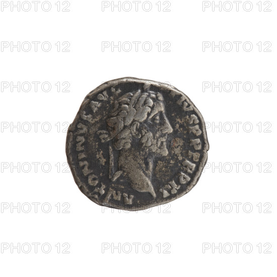 Denarius, Antoninus Pius (86–161; Roman emperor 138–161), issuer: Antoninus Pius. Obverse: Head of Antoninus Pius in a laurel wreath facing right, inscription ANTONINVS AVG PIVS PP TR P XI. Reverse: Salus standing left in front of an altar feeding a snake; in his right hand a patera held above the altar, around which a snake coils; in his left hand a rudder on a globe, inscription COS IIII. Iconography: Salus (personification), snakes, altars, rudders. Date: 147–148. Roman Empire, Rome. Coin (denarius): diameter 16.5–17.5 mm, weight 3.20 g, axis 180°.
