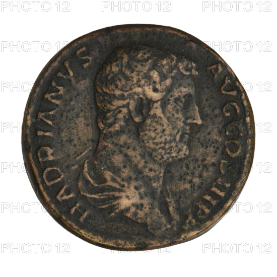 Sestertius of Hadrian (76–138; Roman emperor 117–138). Obverse: bust of Hadrian with laurel wreath facing right; rim inscription HADRIANVSAVGCOS III PP. Reverse: Spes (personification of Hope) standing left in long robe, holding a flower in his outstretched right hand and gathering his robes with his left; rim inscription SPESPR. Marked SC on both sides. Date: 134–138. Place: Rome, Roman Empire. Coin; weight 26.58 g.