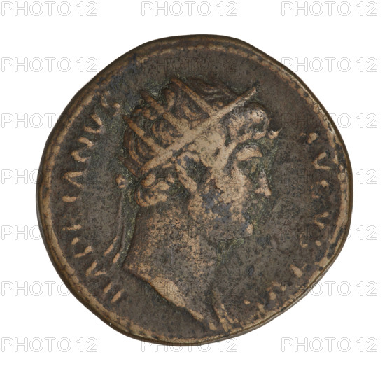 dupondius; Hadrian (76–138; Roman emperor 117–138); Obv.: Hadrian's head to the right wearing a radiant crown; rim inscription: HADRIANVS AVGVSTVS. Rev.: Pegasus flies to the right with wings up; rim inscription: COS; above the line of the segment: SC; in the segment: III. Date: 125–128. Rome, Roman Empire (27 BC–476). Coin; weight 13.07 g.