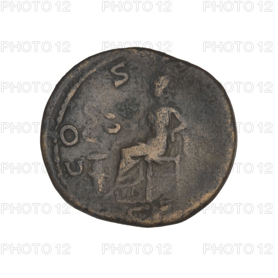 dupondius, Hadrian (76–138; Roman emperor 117–138); obverse: head of Hadrian in radiant crown facing right, rim inscription HADRIANVS; reverse: Salus seated left wearing a long robe, holding a patera in her outstretched right hand consecrating offerings on the lit altar before her, a snake entwined around the altar, left hand resting on the back of a chair, rim inscription COS, control mark SC; date/issue: 119–138, Rome, Roman Empire (27 BC–476); coin, weight 10.15 g