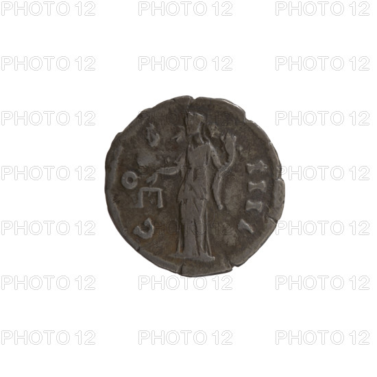 Denarius of Antoninus Pius (86–161; Roman emperor 138–161). Obverse: head of Antoninus Pius in a laurel wreath facing right, inscription 'ANTONINVS AVG - PIVS PP TR P XII'. Reverse: Aequitas standing left, holding scales in his outstretched right hand and a cornucopia in his left, inscription 'C OS - IIII'. Dated 148–149. Roman Empire, Rome. Coin; diameter 16.5–17.5 mm, weight 2.83 g, axis 195°.