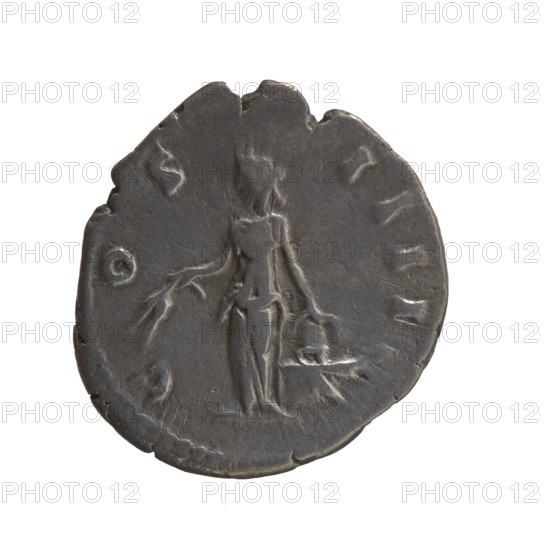 Denarius of Antoninus Pius (86–161; Roman emperor 138–161). Obverse: Head of Antoninus Pius in a laurel wreath facing right, legend 'ANTONINVS AVG - PIVS PP TR P XVI'. Reverse: Annona (personification) stands left, holds ears of corn in her right hand and rests her left on a container (modius) standing on a ship, legend 'COS - IIII'. Iconography includes Annona, ears of corn, modius, ships; dates c. 152–153. Roman Empire (27 BC–476), Rome. Coin: diameter 18.0–19.0 mm, weight 3.31 g, axis 180°.