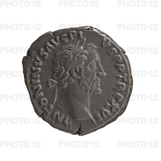 Denarius, Antoninus Pius (86–161; Roman emperor 138–161), issuer: Antoninus Pius. Obverse: Head of Antoninus Pius in a laurel wreath facing right, inscription ANTONINVS AVG PI - VS PP TR P XVI. Reverse: Annona (personification) stands left, holds ears of corn in her right hand, rests her left on a container (modius) standing on a ship, inscription COS - IIII. Iconography: ears of corn, Annona, personifications, ships, modius. Date: 152–153. Culture: Roman Empire (27 BC–476). Place: Rome. Object type: coin (denarius). Measurements: diameter 16.5–18.0 mm, weight 3.15 g, axis 180 degrees.
