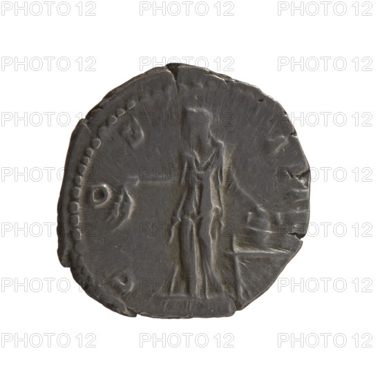 Denarius, Antoninus Pius (86–161; Roman emperor 138–161), issuer. Obverse: head of the emperor in a laurel wreath facing right, legend 'ANTONINVS AVG PI - VS PP TR P XVI'. Reverse: Annona (personification) stands left, holds ears of corn in her right hand, rests her left on a container (modius) standing on a ship, legend 'COS - IIII'. Iconography: ears of corn, Annona, personifications, ships, modius. Date: 152–153. Culture/place: Roman Empire, Rome. Object type: coin (denarius). Measurements: diameter 16.5–18.0 mm, weight 3.15 g, axis 180 degrees.