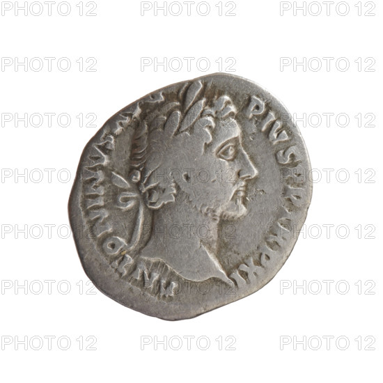 Denarius of Antoninus Pius (86–161; Roman emperor 138–161), ca. 147–148. Obverse: head of Antoninus Pius in a laurel wreath facing right, legend 'ANTONINVS AVG PIVS PP TR P XI'. Reverse: Annona (personification) standing left, holding ears of corn above a modius in her right hand and an anchor in her left, legend 'C OS - IIII'. Iconography: ears of corn, anchors, personifications, modi. Roman Empire; Rome. Coin; diameter 16.5 mm; weight 2.95 g; axis 195°.