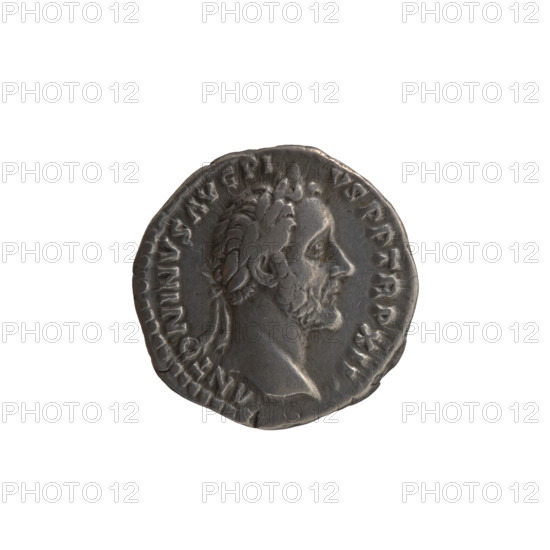 Denarius, Antoninus Pius (86–161; Roman emperor 138–161), issuer. Obverse: Head of Antoninus Pius in a laurel wreath facing right, inscribed 'ANTONINVS AVG PI - VS PP TR P XII'. Reverse: Annona (personification) standing left, holding ears of corn above a container (modius) in her right hand and an anchor in her left hand; legend 'C - OS - II I - I' circumferential. Iconography: Annona, ears of corn, anchors, personifications; head of the emperor in a laurel wreath, modius. Date: 148–149. Place: Rome, Roman Empire (27 BC–476). Object type: coin. Material/measurements: coin diameter 17.0–17.5 mm, weight 2.93 g, axis 180 degrees.