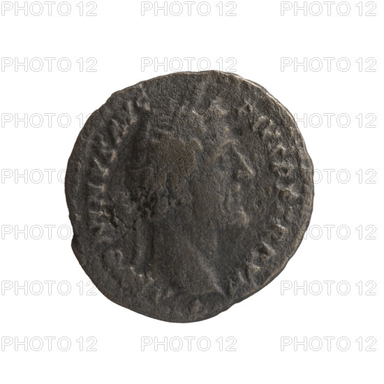 Denarius of Antoninus Pius (86–161; Roman emperor 138–161). Obverse: Head of Antoninus Pius in a laurel wreath facing right, legend 'A·[N]TONINVS·AVG·PIVS·PP·TR·P·XII'. Reverse: Annona standing left, holding ears of corn above a container (modius) in her right hand and an anchor in her left. Inscription fragments 'C·OS·IIII' (consulship). Iconography: Annona (personification), ears of corn, modius, anchor. Date: 148–149. Roman Empire (27 BC–476). Coin: diameter 17.0–18.0 mm, weight 2.10 g, axis 0°.