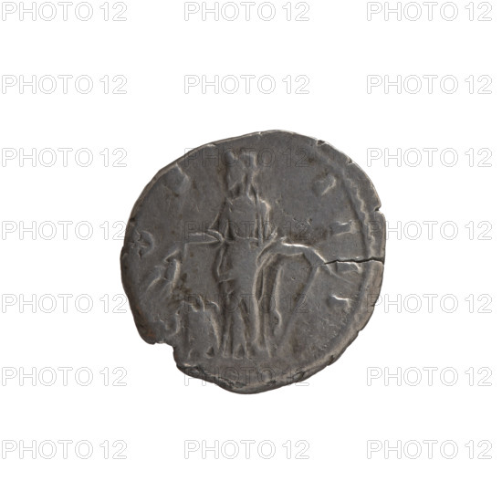 Denarius of Antoninus Pius (86–161; Roman emperor 138–161). Obverse: Head of Antoninus Pius in a laurel wreath facing right, legend ANTONINVS AVG • PIVS • P TR P XII. Reverse: Annona (personification) standing left, holding ears of corn above a container (modius) in her right hand and an anchor in her left hand, inscription C OS • IIII. Date: 148–149 CE. Roman Empire, Rome. Coin; diameter 16.5–18.0 mm, weight 3.09 g, axis 195°. Iconography: Annona, ears of corn, modius, anchors, head of the emperor in laurel wreath; personifications.