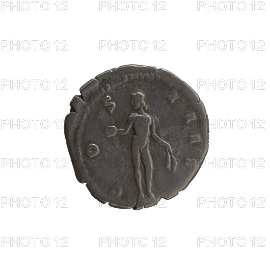 Denarius, Antoninus Pius (86–161; Roman emperor 138–161), issuer; personifications; Genius (personification) with ears of corn and patera; head of the emperor in a laurel wreath. Obverse: Head of Antoninus Pius in a laurel wreath facing right, legend 'ANTONINVS AVG - PIVS PP TR P XII'. Reverse: Naked Genius stands frontally, head turned left, holding a patera in his right hand and ears of corn in his left, legend 'C OS - IIII'. Date: 148–149. Culture: Roman Empire. Place: Rome. Object type: coin (denarius). Dimensions: diameter 17.5–18.0 mm, weight 2.95 g, axis 0°.