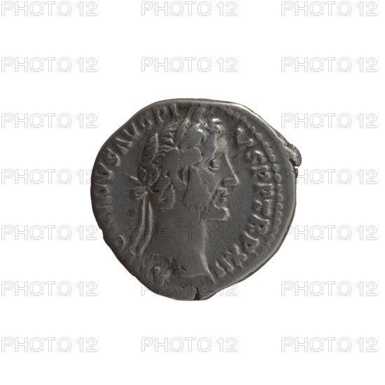 Denarius, Antoninus Pius (86–161; Roman emperor 138–161) — obverse: head of Antoninus Pius with laurel wreath facing right, inscription 'ANTONINVS AVG PI - VS PP TR P XII'; reverse: emperor in toga standing left, holding a patera above a tripod in his right hand and a scroll in his left, inscription 'C OS - IIII'; iconography includes emperor before an altar, paterae, tripod, scrolls; date 148–149; Roman Empire (27 BC–476), Rome; coin; diameter 17.5–18.5 mm, weight 3.15 g, axis 180°