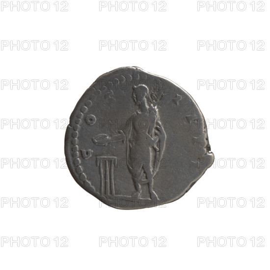 Denarius of Antoninus Pius (86–161; Roman emperor 138–161). Obverse: head of Antoninus Pius with laurel wreath facing right, inscription 'ANTONINVS AVG PI - VS PP TR P XII' (circumferential). Reverse: emperor in toga standing left, holding a patera above a tripod in his right hand and a scroll in his left, inscription 'C OS - IIII' (circumferential). Iconography: emperor before an altar, paterae, tripod, scrolls. Date: 148–149. Roman Empire (27 BC–476), Rome. Coin: silver denarius; diameter 17.5–18.5 mm; weight 3.15 g; axis 180°.