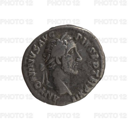 Denarius; issuer: Antoninus Pius (86–161; Roman emperor 138–161). Obverse: head of Antoninus Pius in a laurel wreath facing right, legend 'ANTONINVS AVG - PIVS PP TR P XII'. Reverse: Fortuna standing left, holding a rudder in her right hand and a cornucopia in her left, legend 'C - OS - IIII'. Date: 148–149. Culture/place: Roman Empire, Rome. Material: coin. Dimensions: diameter 17.5–18.5 mm; weight 2.95 g; axis 180 degrees. Iconography: personifications, cornucopias, rudders, Fortuna; maker/issuer: Antoninus Pius.