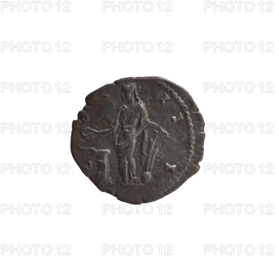 Denarius, Antoninus Pius (86–161; Roman emperor 138–161), issuer: personifications; iconography: head of the emperor in a laurel wreath, snakes, altars, Salus standing in front of the altar feeding a snake, rudder, Salus (personification). Obverse: head of Antoninus Pius in a laurel wreath facing right, legend ANTONI AVG P - VS PP TR P XII. Reverse: Salus standing left, in right hand holding a patera above the altar around which a snake coils, in left hand a rudder on a globe, legend C - OS - II, I circumferential. Date: 148–149. Culture: Roman Empire (27 BC–476). Place: Rome. Object type: coin. Dimensions: diameter 18.0–19.0 mm; weight 2.53 g; axis 180 degrees.