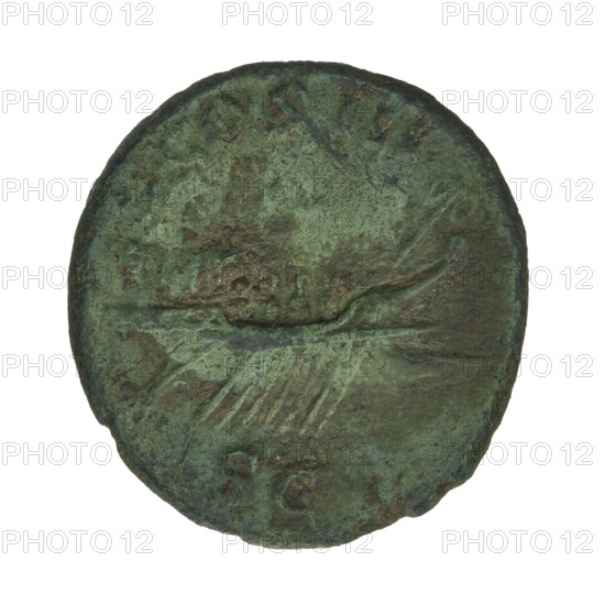 Hadrian (76–138; Roman emperor 117–138). Obverse: Bust of Hadrian with laurel wreath facing right; rim inscription: HADRIANVS. Reverse: A galley sailing left with people rowing; rim inscription: COSIII; at bottom: SC. 119–138 CE, Rome, Roman Empire (27 BCE–476 CE). Coin, weight 11.10 g.
