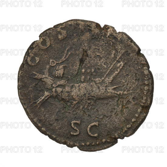 Hadrian (76–138; Roman emperor 117–138). Obverse: Bust of Hadrian with laurel wreath facing right; rim inscription: HADRIANVSAVGVSTVS. Reverse: A galley sails left with people rowing on it; rim inscription: COS,; bottom: SC. Ship prows, oars, heads, laurel wreaths. Coin, 119–138, Rome, Roman Empire (27 BC–476). Weight 9.35 g.