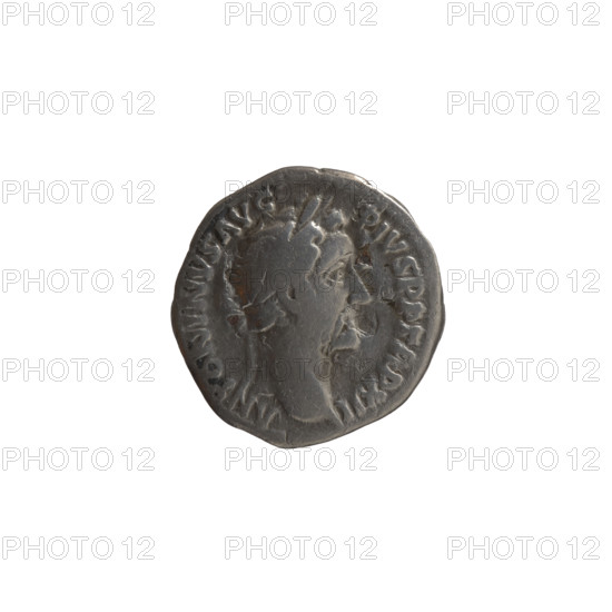 Denarius, Antoninus Pius (86–161; Roman emperor 138–161). Obverse: Head of Antoninus Pius in a laurel wreath facing right, legend ANTONINVS AVG • PIVS PP TR P XII. Reverse: Salus standing left; in his right hand he holds a patera above an altar around which a snake coils, in his left hand a rudder on a globe, legend C • OS • IIII. Date: 148–149. Roman Empire (27 BC–476), Rome. Coin. Diameter 17.0–17.5 mm, weight 3.35 g, axis 180°.