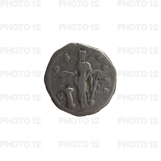 Denarius, Antoninus Pius (86–161; Roman emperor 138–161), personifications; 148–149. Obverse: head of Antoninus Pius in a laurel wreath facing right, legend ANTONINVS AVG PIVS PP TR P XII. Reverse: Salus standing left; in his right hand a patera held above an altar around which a snake coils, in his left hand a rudder on a globe, legend C·OS·IIII. Roman Empire (27 BC–476), Rome. Coin; diameter 17.0–17.5 mm, weight 3.35 g, axis 180°.