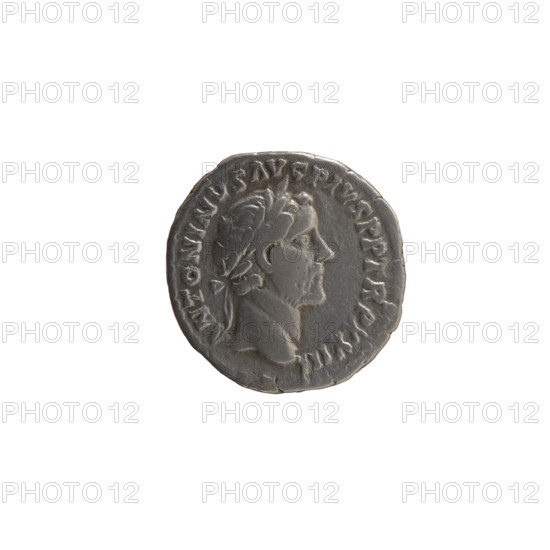 Denarius of Antoninus Pius (86–161; Roman emperor 138–161). Obverse: head of Antoninus Pius in a laurel wreath facing right, inscription ANTONINV AVG PIVS PP TRP XXIII. Reverse: Salus standing left, holding a patera above an altar around which a snake coils, and a long scepter in left hand, inscription SALVTI AVG COS IIII. Date: 159–160. Roman Empire (27 BC–476), Rome. Coin; diameter 17.5–18.0 mm, weight 3.15 g, axis 180°. Subjects: personifications, snakes, paterae, altars; iconography of Antoninus Pius.