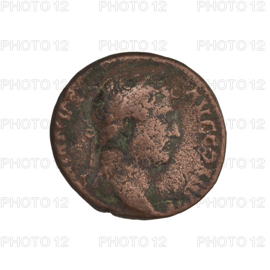 Hadrian (76–138; Roman emperor 117–138). Coin (119–138, Rome). Obverse: Bust of Hadrian with laurel wreath facing right; rim inscription: HADRIANVSAVGCOSIIIPP. Reverse: Modius (attribute) stands straight ahead with ears of grain emerging vertically; letters SC on both sides; rim inscription: ANNO, AVG;. Weight 9.70 g.