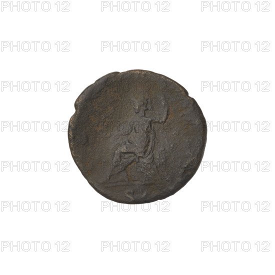 Quarter (denarius?) of Hadrian (76–138; Roman emperor 117–138). Obverse: bust of Hadrian facing right, wearing a laurel wreath; rim inscription: ADRIANVS. Reverse: Roma seated left, wearing armour, holding Victory (Victoria) in her right hand and a spear in her left; rim inscription illegible; control mark SC. Dated 119–138, Rome, Roman Empire (27 BC–476). Coin; weight 3.25 g.