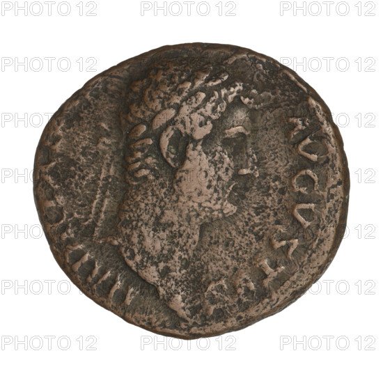 Hadrian (76–138; Roman emperor 117–138). Coin (119–138, Rome). Obverse: Bust of Hadrian with laurel wreath facing right; rim inscription: HADRIANVSAVGVSTVS. Reverse: Salus standing right, wearing a long robe, holding a snake in her right hand and a patera in her left hand from which she feeds the snake; rim inscription: COSIII; on the sides: SC. Weight: 9.75 g.