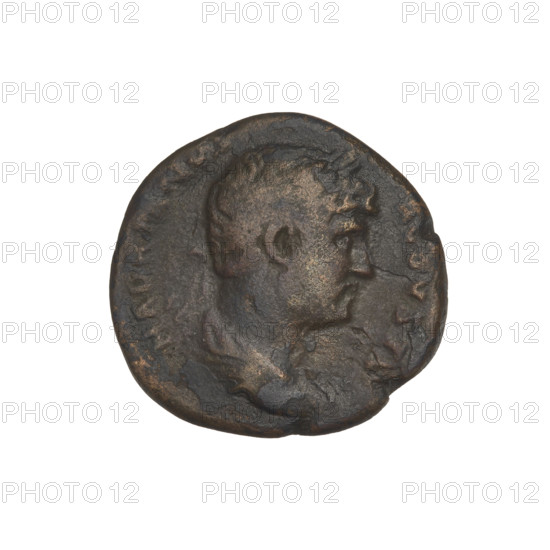 Quarter (coin) of Hadrian (76–138; Roman emperor 117–138). Obverse: bust of Hadrian right, wearing laurel wreath; rim inscription HADRIANVS AVGVSTVS. Reverse: straight-ahead lyre; rim inscription COS III; in field: SC. Date: 119–138. Place: Rome, Roman Empire (27 BC–476). Material: coin; weight 4.75 g.
