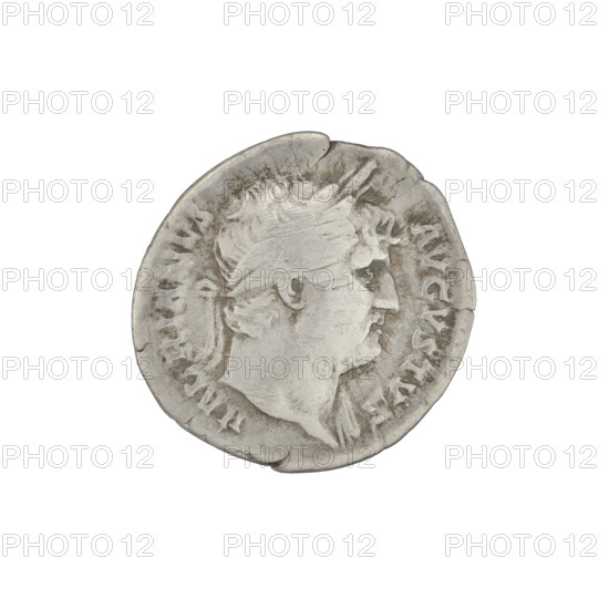 Denarius, Hadrian (76–138; Roman emperor 117–138). Obv.: head of Hadrian in laurel wreath facing right; rim inscription HADRIANVSAVGVSTVS. Rev.: Abundantia standing left, wearing a long robe, holding a hook in her right outstretched hand, a cornucopia in her left, her right leg resting on an inverted modius; rim inscription COS III. 125–128 CE. Rome, Roman Empire (27 BCE–476 CE). Coin; weight 3.20 g.