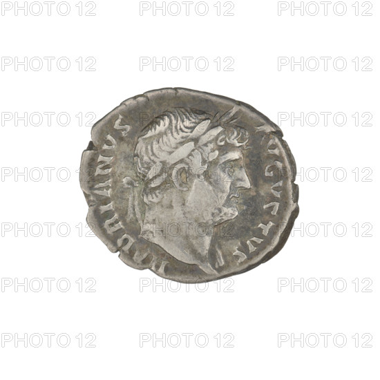 Denarius, Hadrian (76–138; Roman emperor 117–138). Obverse: head of Hadrian in laurel wreath facing right; rim inscription HADRIANVS AVGVSTVS. Reverse: Abundantia standing left, wearing a long robe, holding a hook in her right outstretched hand and a cornucopia in her left, her right leg resting on an inverted modius; rim inscription COS III. Ca. 125–128 AD, Rome, Roman Empire (27 BC–476). Silver coin, weight 3.12 g.