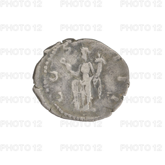 denarius, Hadrian (76–138; Roman emperor 117–138), laurel wreaths, Abundantia, heads, cornucopias. Obv.: head of Hadrian in laurel wreath facing right; rim inscription: HADRIANVSAVGVSTVS. Rev.: Abundantia standing left, wearing a long robe, holding a hook in her right outstretched hand, a cornucopia in her left, her right leg resting on an inverted modius; rim inscription: COSIII. 125–128 CE. coin, weight 3.12 g.