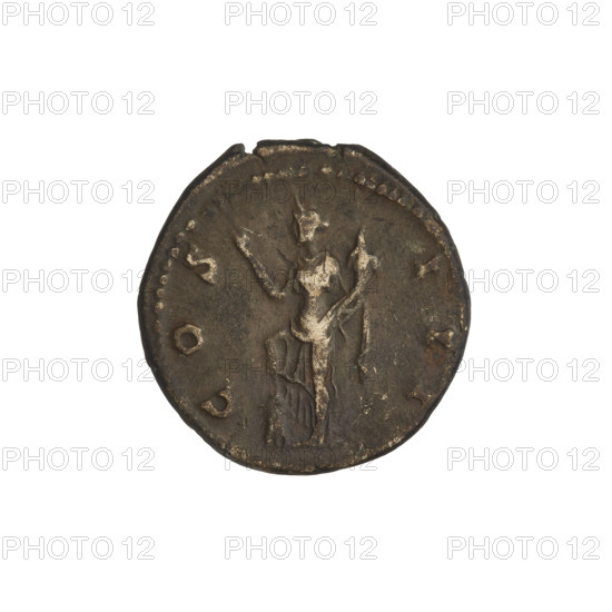 Denarius, Hadrian (76–138; Roman emperor 117–138). Obverse: head of Hadrian in laurel wreath facing right; rim inscription HADRIANVS AVGVSTVS. Reverse: Abundantia standing left, wearing a long robe, holding a hook in her right outstretched hand, a cornucopia in her left, her right leg resting on an inverted modius; rim inscription COS III. 125–128 CE, Rome, Roman Empire (27 BC–476). Coin; weight 3.11 g.