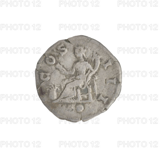 Denarius, Hadrian (76–138; Roman emperor 117–138). Obverse: head of Hadrian in laurel wreath facing right; rim inscription HADRIANVSAVGVSTVS. Reverse: Abundantia seated left, wearing a long robe, holding a hook in her right outstretched hand, a cornucopia in her left, modius standing in front of her; rim inscription COSIII; in the field a dot/globe. 125–128, Rome, Roman Empire (27 BC–476). Coin; weight 2.88 g.