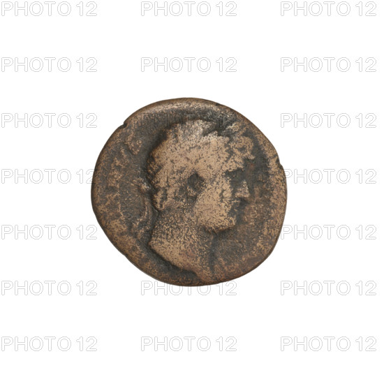 Quarter (denarius). Hadrian (76–138; Roman emperor 117–138). Obverse: bust of Hadrian right, wearing laurel wreath; rim inscription HADRIANVS. Reverse: bust of Zeus Ammon right, with ram's horns; rim inscription COS. Date: 119–138. Rome, Roman Empire (27 BC–476). Coin; weight 2.75 g.