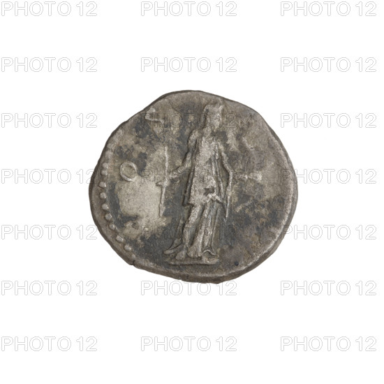 Denarius, Hadrian (76–138; Roman emperor 117–138). Obverse: head of Hadrian in laurel wreath facing right; rim inscription: HADRIANVS AVGVSTVS. Reverse: Diana standing right, wearing a long robe, holding an arrow in her right hand and a bow in her left; rim inscription: COS. 125–128, Rome, Roman Empire (27 BC–476). Silver coin, weight 2.70 g.