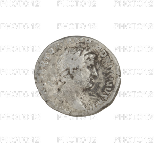 Denarius, Hadrian (76–138; Roman emperor 117–138). Obverse: head of Hadrian with laurel wreath facing right; rim inscription IMPCAESARTRAIANHADRIANVSAVG. Reverse: Genius standing left, dressed in a waist-length robe, holding a patera over an altar in his right hand and a cornucopia in his left; rim inscription PMTRPCOSIII. 125–128 CE, Rome, Roman Empire (27 BC–476). Coin; weight 3.02 g.