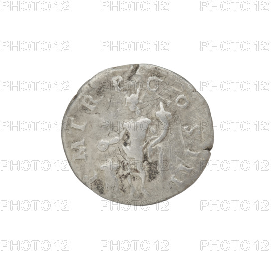 Denarius, Hadrian (76–138; Roman emperor 117–138). Obverse: head of Hadrian with laurel wreath facing right; rim inscription IMPCAESARTRAIANHADRIANVSAVG. Reverse: Genius standing left, dressed in a waist-length robe, holding a patera over an altar in his right hand and a cornucopia in his left; rim inscription PMTRPCOSIII. 125–128 CE, Rome, Roman Empire (27 BC–476). Coin; weight 3.02 g.