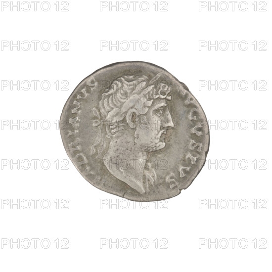 Denarius of Hadrian (76–138; Roman emperor 117–138). Obverse: head of Hadrian in laurel wreath facing right; rim inscription HADRIANVSAVGVSTVS. Reverse: Genius standing left, dressed in a waist-length robe, holding a patera over an altar in his right hand and a cornucopia in his left; rim inscription COS III. Date: 125–128. Rome, Roman Empire (27 BC–476). Silver coin, weight 3.15 g.