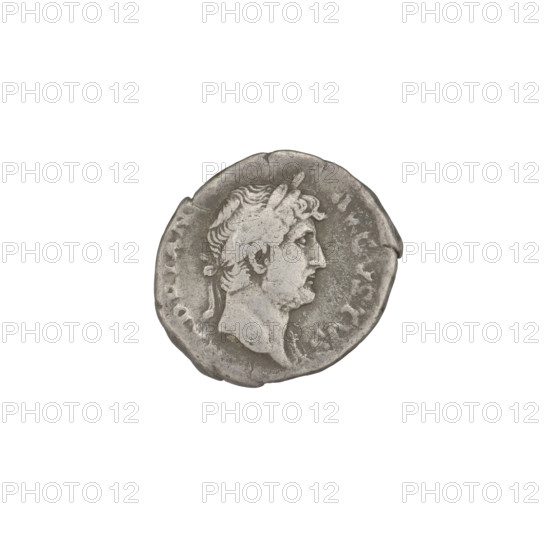 denarius, Hadrian (76–138; Roman emperor 117–138); Obv.: head of Hadrian in laurel wreath facing right; rim inscription: HADRIANVS AVGVSTVS. Rev.: Hercules seated naked on armor facing right, holding a club rested on a round and oval shield in his right hand and a figure of Victoria in his left; rim inscription: COS III. Date: 125–128. Rome, Roman Empire (27 BC–476). Coin; weight 3.05 g.