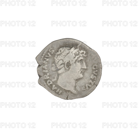 Denarius, Hadrian (76–138; Roman emperor 117–138). Obverse: head of Hadrian in laurel wreath facing right; rim inscription HADRIANVS AVGVSTVS. Reverse: Neptune standing left, naked except for a robe thrown over the right thigh, right leg placed on the prow of a ship, holding a dolphin in his right hand and a trident in his left; rim inscription COS III. Date: 125–128. Place: Rome, Roman Empire (27 BC–476). Coin; weight 3.25 g.