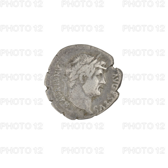 Denarius of Hadrian (76–138; Roman emperor 117–138). Obverse: head of Hadrian in laurel wreath facing right; rim inscription HADRIANVS AVGVSTVS. Reverse: crescent with seven stars within and before it; rim inscription COS III. Date ca. 125–128 CE, Rome, Roman Empire. Coin, weight 2.85 g.