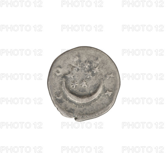 Denarius of Hadrian (76–138; Roman emperor 117–138). Obverse: head of Hadrian in laurel wreath facing right; rim inscription HADRIANVSAVGVSTVS. Reverse: crescent with seven stars within and before it; rim inscription COSIII. Date: 125–128, Rome, Roman Empire (27 BC–476). Coin; weight 2.95 g.