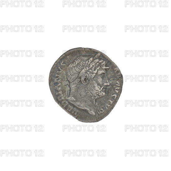Denarius, Hadrian (76–138; Roman emperor 117–138). Obverse: head of Hadrian in laurel wreath facing right; rim inscription: HADRIANVS AVGVSTVS. Reverse: Roma seated on armor and shield facing right, wearing a short robe and helmet, spear in right hand, parazonium in left hand; rim inscription: COS III. Date: 125–128. Place: Rome, Roman Empire (27 BC–476). Material: coin. Weight: 2.85 g.