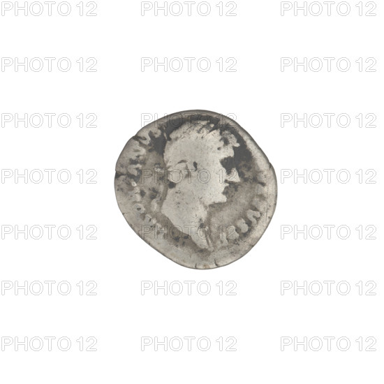 Denarius of Hadrian (76–138; Roman emperor 117–138). Obverse: head of Hadrian in laurel wreath facing right; rim inscription HADRIANVS AVGVSTVS. Reverse: Roma seated on armour and shield facing right, wearing a short robe and helmet, spear in right hand, parazonium in left; rim inscription COS III. Date: 125–128. Rome, Roman Empire (27 BC–476). Coin; weight 2.97 g.